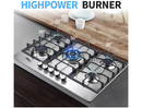 Combo Parrilla 5 Quemadores 77 cm y Campana Extractora 90 cm, Acero Inoxidable y Vidrio, P-IN5Q76A y C-BL2F90