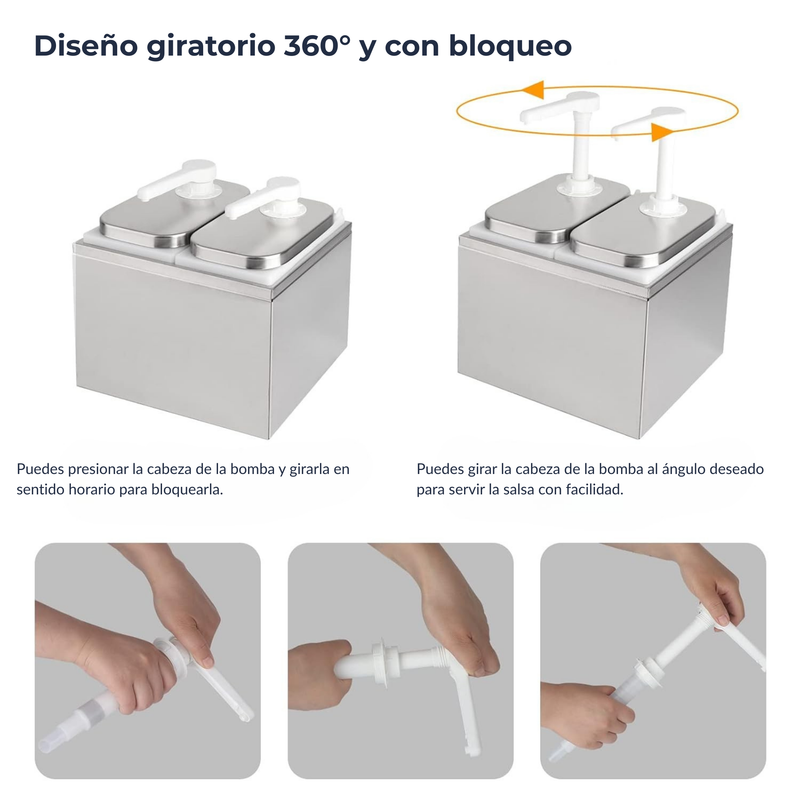 Dispensador de Salsas o Aderezos Doble 2x2L AROL con Bombas y Tapa Inoxidable