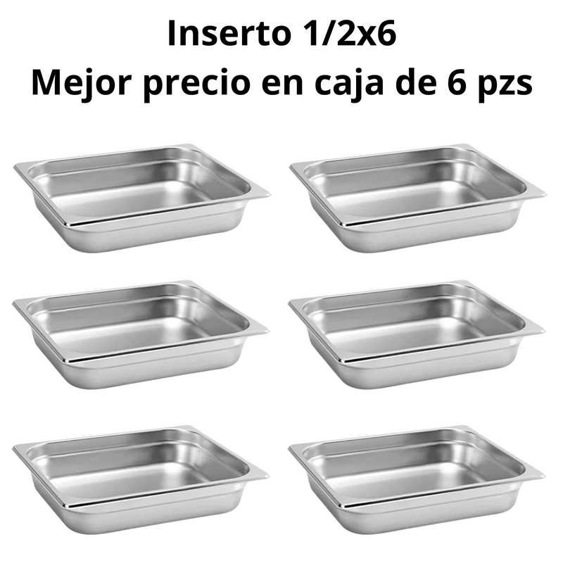 Arol Inserto Contenedor De Acero Inoxidable 1/2x6, 32.5x26.5x6 Cm, Certificado Nsf - Pack De 6