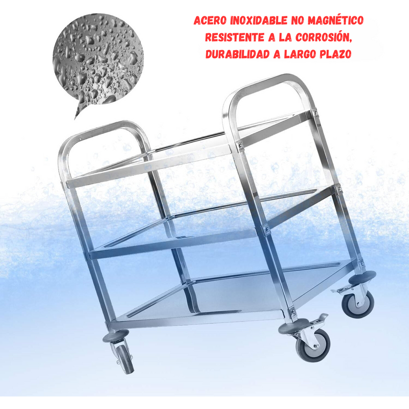 Carrito de Servicio AROL 3 Niveles de Acero Inoxidable, 95x50 cm