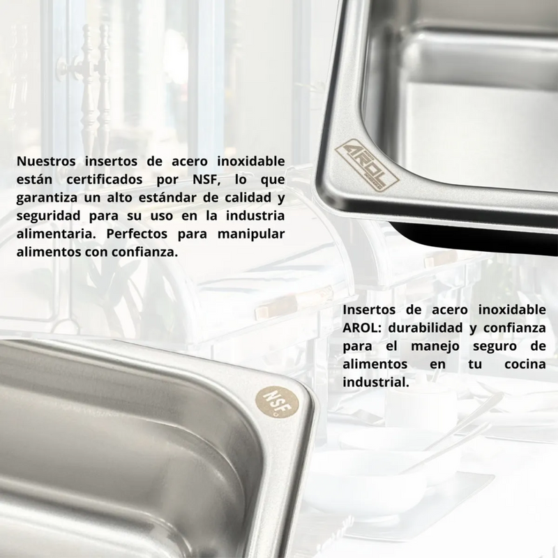 Tapa Acero Inoxidable para Inserto MEDIO 1/2 AROL NSF, 32.5x26.5 cm - Electrodomesticos Olvera