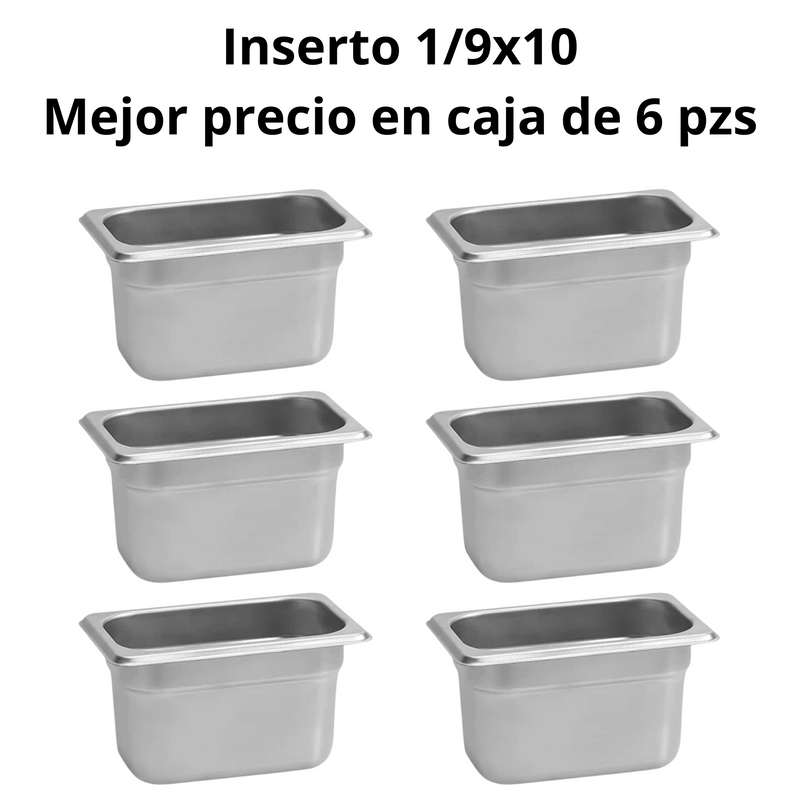 Inserto Contenedor Acero Inoxidable NOVENO 1/9x10 Cm 17.5x11x10 AROL NSF, 1.84L – Pack de 6