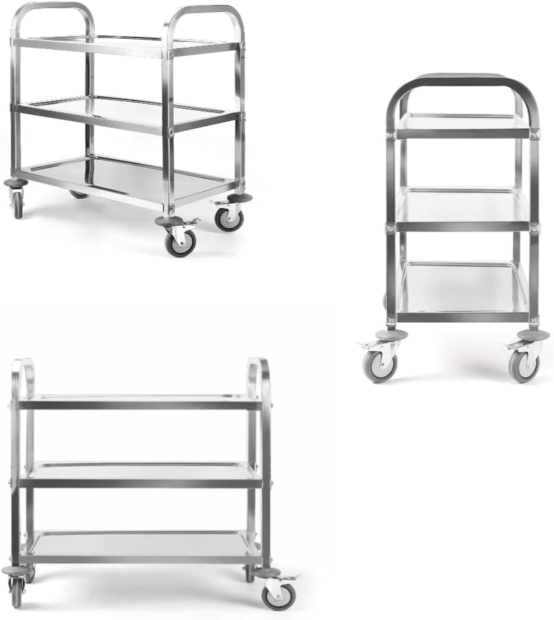 Carrito de Servicio AROL 3 Niveles de Acero Inoxidable, 95x50 cm