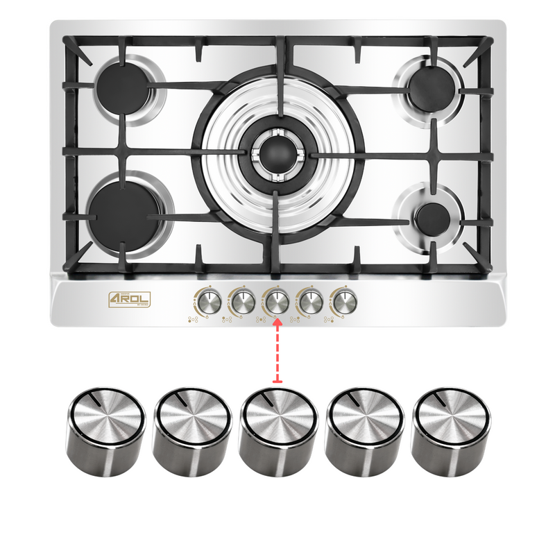 Kit de 5 Perillas Metálicas Plateadas para Parrilla Empotrable
