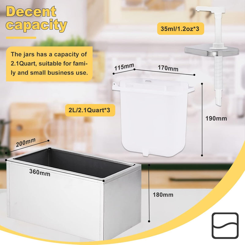 Dispensador de Salsas o Aderezos Triple 3x2L AROL con Bombas y Tapa Inoxidable