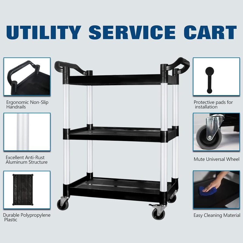 Carrito de Servicio AROL 3 Niveles con Freno, 80x50x86 cm, Negro - Electrodomesticos Olvera