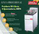 Freidora Industrial a Gas Natural 4 Quemadores, 50 Lb (24 Lts), Acero Inoxidable, 120,000 BTU - AROL ARF4-NG