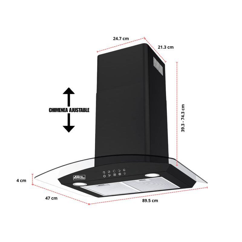 Combo Parrilla 5 Quemadores y Campana 90 cm, Acero Inoxidable y Vidrio, P-IN5Q86A y C-BL2F90