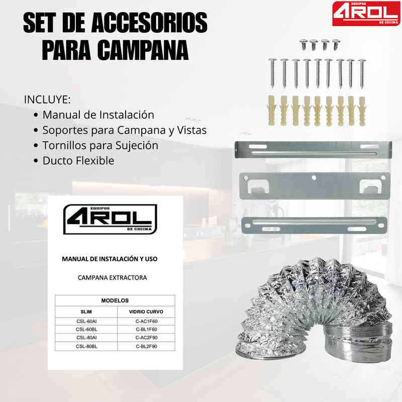 Combo Parrilla 5 Quemadores y Campana 90 cm, Acero Inoxidable y Vidrio, P-IN5Q86A y C-BL2F90