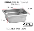 Inserto Acero Inoxidable 1/6x6 cm Con Tapa Ranurada 6 Juegos AROL