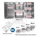 Inserto Contenedor Acero Inoxidable NOVENO 1/9x10 Cm 17.5x11x10 AROL NSF, 1.84L – Pack de 6