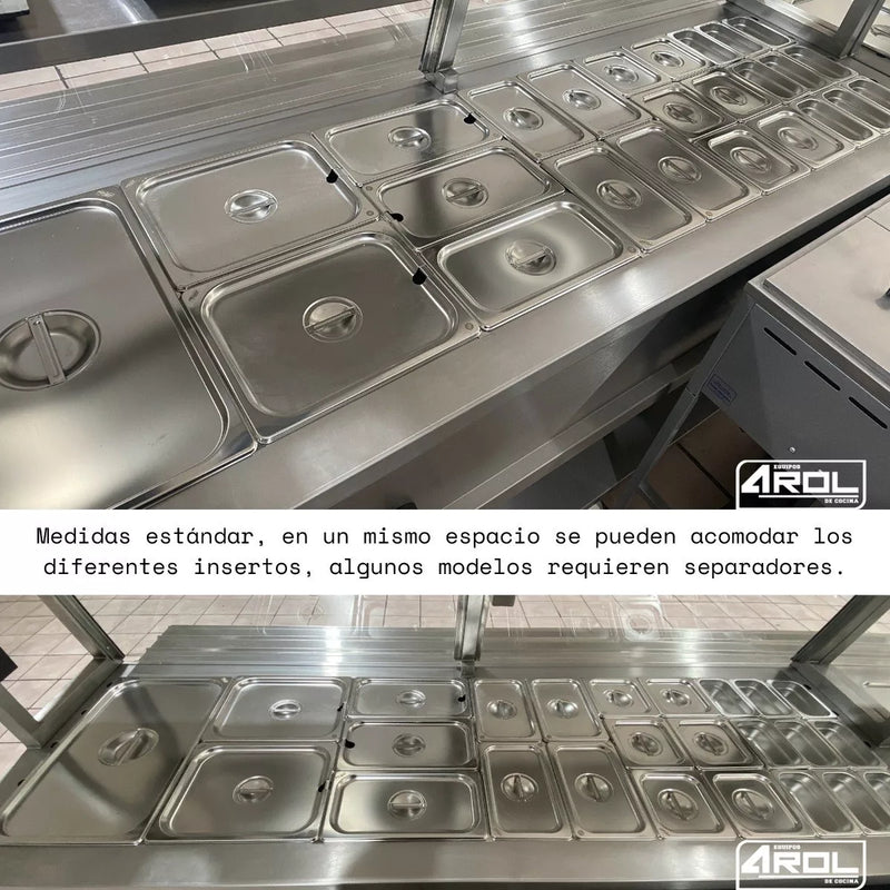 Inserto Acero Inoxidable 1/6x10 cm AROL NSF, 17.5x16 cm, Pack de 6