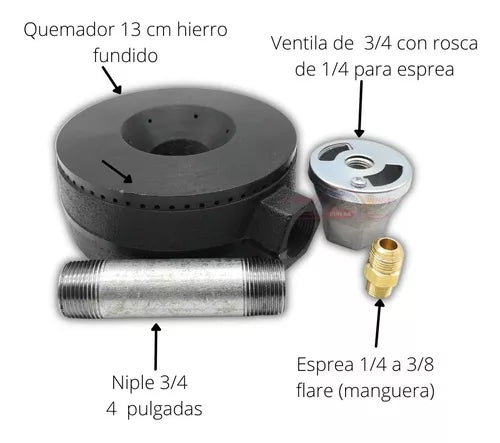 Quemador Extragrande Hierro Fundido Completo Con Esprea