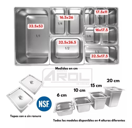 Inserto Contenedor Acero Inoxidable 1/2x6m Con Nsf Arol