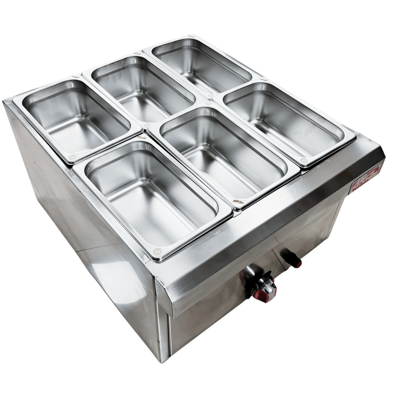 Baño María Acero Inoxidable AROL para 6 Insertos de 1/4 con 2 Separadores