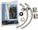 Kit Completo para Instalación de Lavabo, Incluye 2x Mangueras, 2x Válvulas, 1x Cinta, 1x Empaque y 1x Trampa