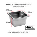 Inserto Contenedor Acero Inoxidable Con Tapa SEXTO 1/6x10 Cm 17x16x10 Arol Nsf, 2.1L - Electrodomesticos Olvera