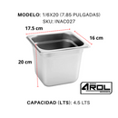 Inserto Contenedor Acero Inoxidable Con Tapa 1/6x20 cm AROL NSF