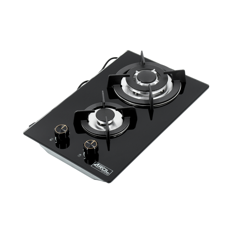Parrilla a Gas 2 Quemadores, 1 cm Vidrio Templado, Empotrable, Caja Negra P-CN2Q31