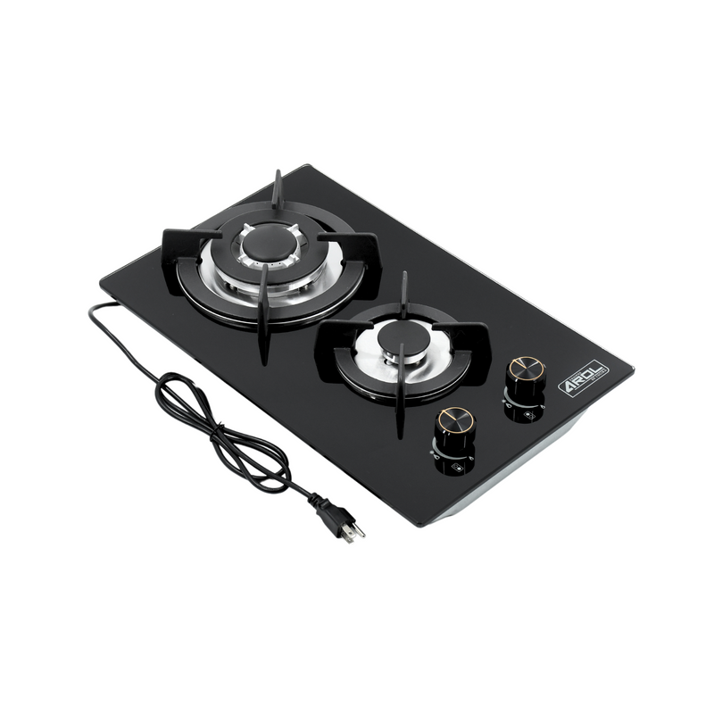 Parrilla a Gas 2 Quemadores, 1 cm Vidrio Templado, Empotrable, Caja Negra P-CN2Q31