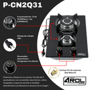 Parrilla a Gas 2 Quemadores, 1 cm Vidrio Templado, Empotrable, Caja Negra P-CN2Q31