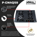Parrilla de Gas 4 Quemadores, Vidrio Templado, Empotrable, 59 cm, P-CN4Q59