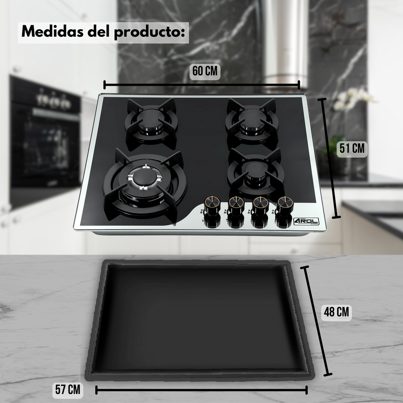 Parrilla 4 Quemadores a Gas, Empotrable 60cm P-CN4Q60 (V2)