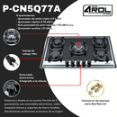 Parrilla de Gas Vidrio Templado 5 Quemadores AROL P-CN5Q77A - Electrodomesticos Olvera