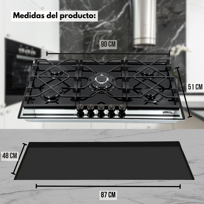 Parrilla 5 Quemadores 90 cm, Bitonio, Caja Negra P-CN5Q87
