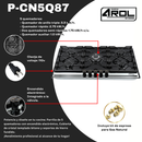 Parrilla 5 Quemadores 90 cm, Bitono, Caja Negra P-CN5Q87