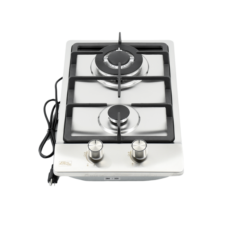 Parrilla de Gas de 2 Quemadores, Acero Inoxidable, Empotrable, 31cm, AROL P-IN2Q31