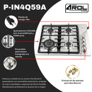 Parrilla Empotrable a Gas 4 Quemadores Acero Inoxidable 59x51 cm AROL, Modelo P-IN4Q59A - Electrodomesticos Olvera