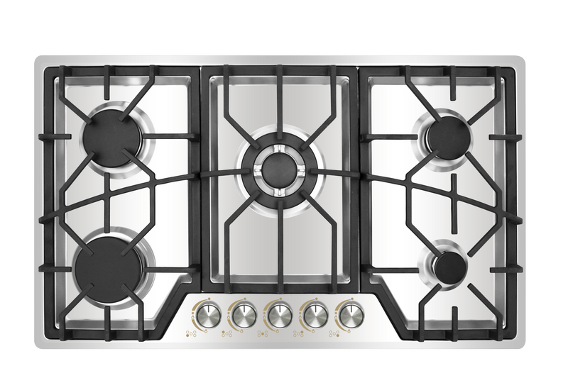 Combo Parrilla 5 Quemadores y Campana 90 cm, Acero Inoxidable y Vidrio, P-IN5Q86A y C-BL2F90