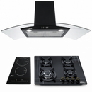 Combo Parrilla Gas + Inducción Y Campana Pared Negra 90 cm AROL | Vidrio Templado | 4 Quemadores + 2 Zonas