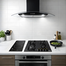 Combo Parrilla Gas + Inducción Y Campana Pared Negra 90 cm AROL | Vidrio Templado | 4 Quemadores + 2 Zonas
