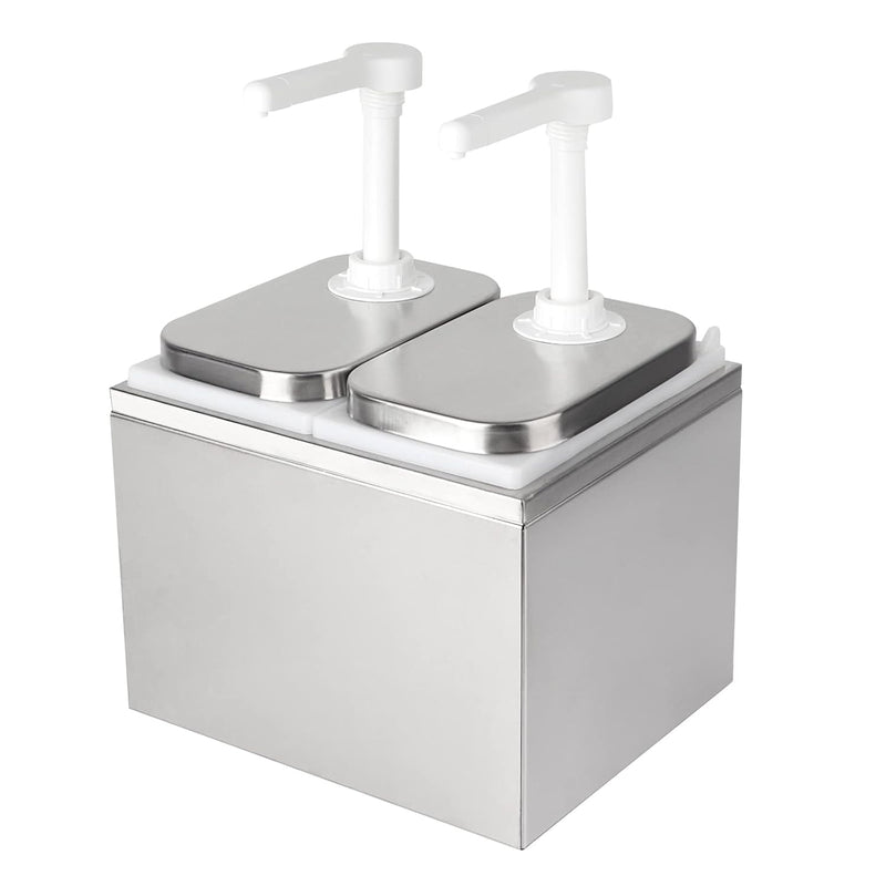 Dispensador de Salsas o Aderezos Doble 2x2L AROL con Bombas y Tapa Inoxidable