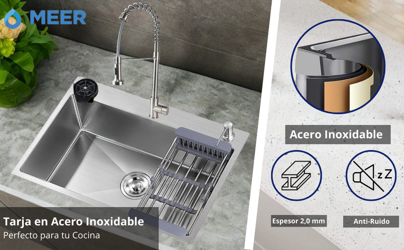 Set de Tarja Empotrable Acero Inoxidable con Mezcladora y Accesorios CNX 84x48x22 cm