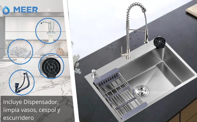 Set de Tarja Empotrable Acero Inoxidable con Mezcladora y Accesorios CNX 84x48x22 cm