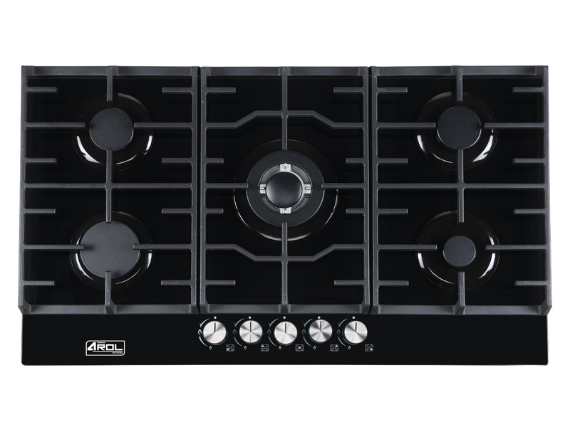 Parrilla de Gas de 5 Quemadores, Vidrio Templado, Empotrable, 87cm, AROL P-CN5Q87B