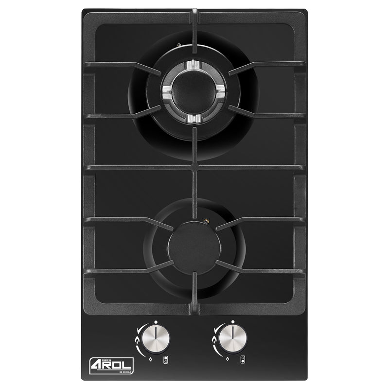 Parrilla de Gas de 2 Quemadores, Vidrio Templado, Empotrable, 31cm, AROL P-CN2Q31