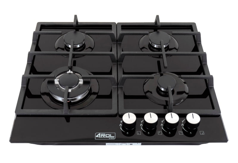 Parrilla de Gas de 4 Quemadores, Vidrio Templado, Empotrable, 59cm, AROL P-CN4Q60