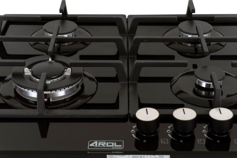 Parrilla de Gas de 4 Quemadores, Vidrio Templado, Empotrable, 59cm, AROL P-CN4Q60