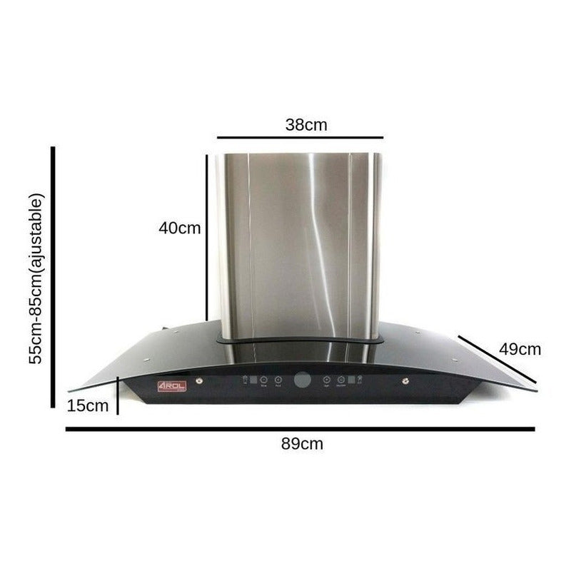 Campana De Cocina Extractora Y Purificadora Cristal Templado Negro Y Acero Inoxidable Táctil Chimenea Telescopica Arol - Electrodomesticos Olvera