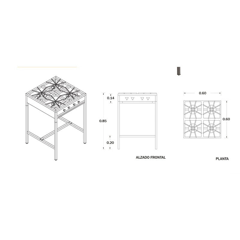 Parrilla 4 Quemadores Estructural Para Negocio 60cm - Electrodomesticos Olvera