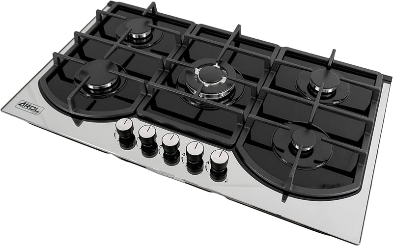 Parrilla de Gas 5 Quemadores Vidrio Templado Empotrable 87cm, Bitono Arol P-CN5Q87 - Electrodomesticos Olvera