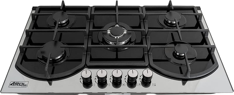 Parrilla de Gas 5 Quemadores Vidrio Templado Empotrable 87cm, Bitono Arol P-CN5Q87 - Electrodomesticos Olvera
