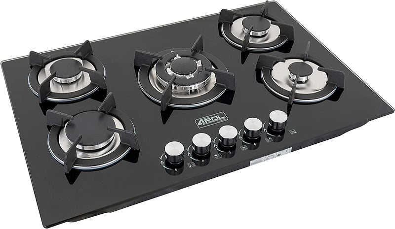 Parrilla de Gas 5 Quemadores Vidrio Templado Empotrable de 77cm Arol P-CN5Q77 - Electrodomesticos Olvera