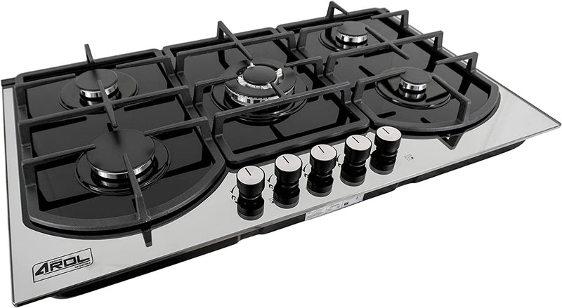 Parrilla de Gas 5 Quemadores Vidrio Templado Empotrable 87cm, Bitono Arol P-CN5Q87 - Electrodomesticos Olvera