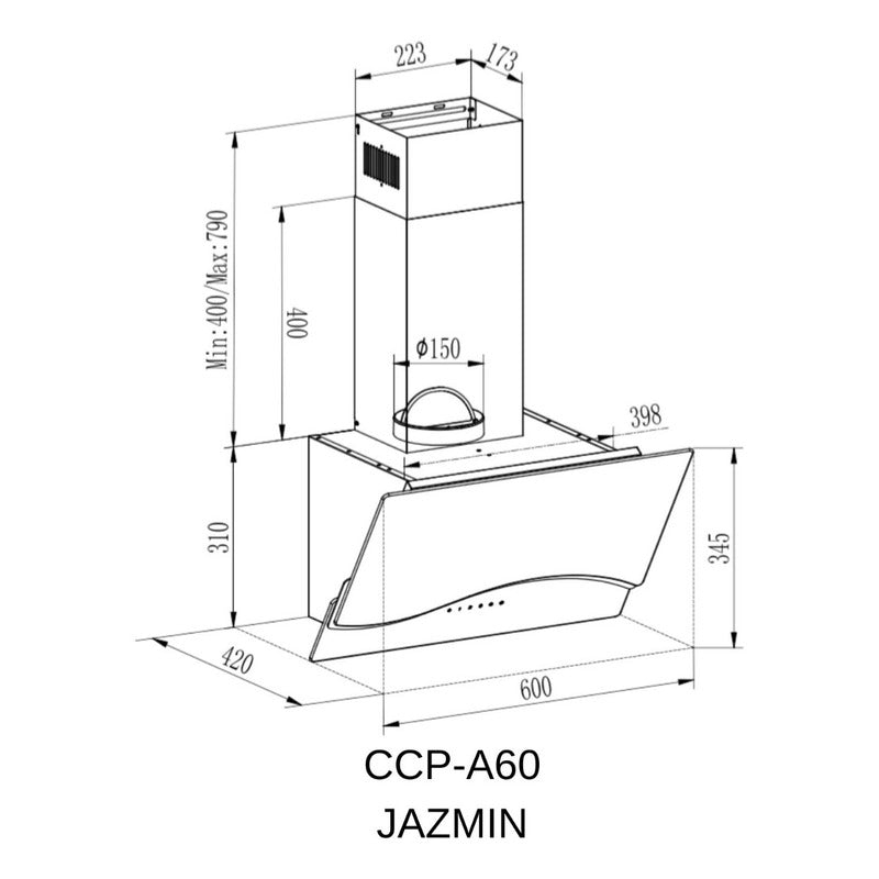 Campana Cocina Extractora Premium Pantalla Cristal Templado Negro 60cm Tactil Focos Led Chimenea Telescopica Jazmin Arol - Electrodomesticos Olvera