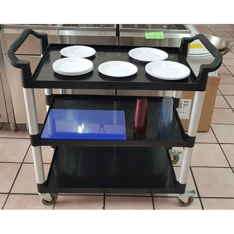 Carrito De Servio 3 Niveles Negro Con Freno Arol 80x50x86 - Electrodomesticos Olvera